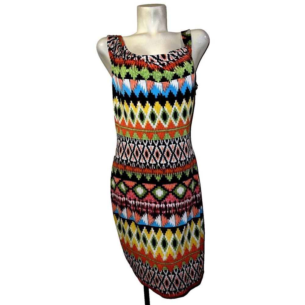 Calvin Klein Womens Multi-Color Geometric Ikat Cowl Neck Sheath Dress Size 10